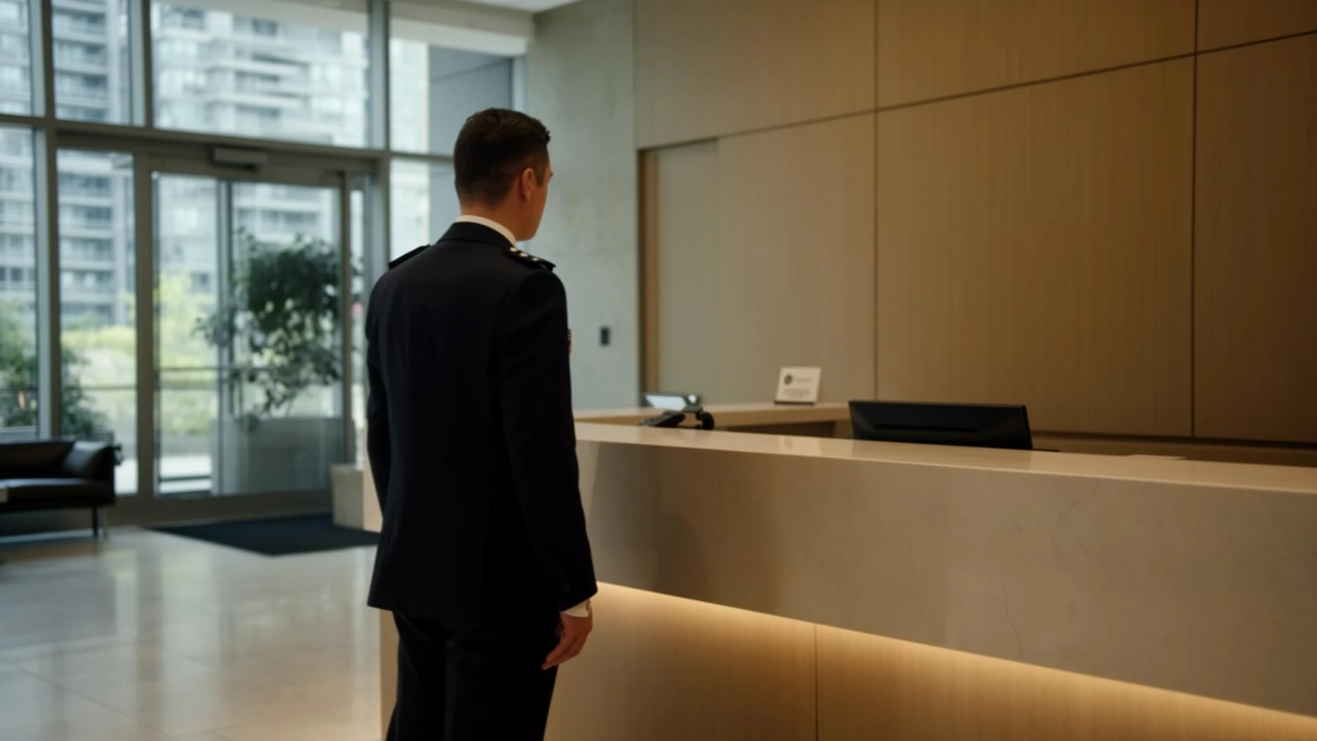 Alpha security guard at concierge desk